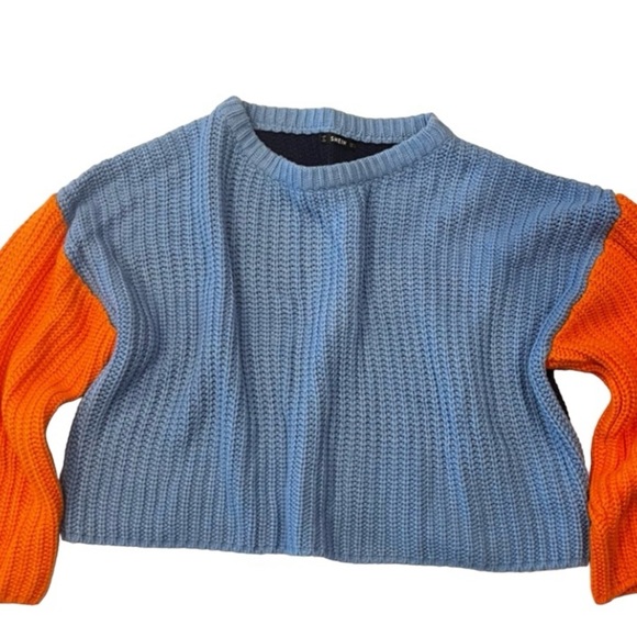 Women’s Cable Knit Sweater Oversized M Color Block Blue Orange Wide Sleeves - Picture 2 of 9